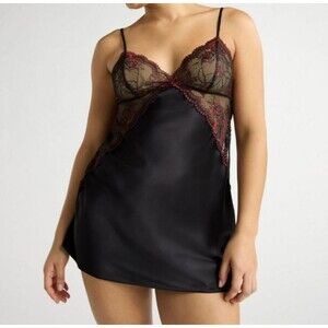 Joyspun Black Red Satin And Lace Chemise Plus Size 2X